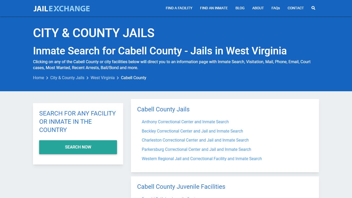 Inmate Search for Cabell County | Jails in West Virginia - Jail Exchange